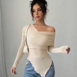 Elegant Cream Off-Shoulder Women's Top